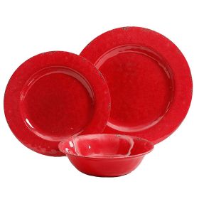 Studio California Mauna 12 Piece Melamine Dinnerware Set in Red Crackle Look Decal