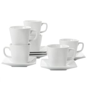 Our Table Simply White Fine Ceramic 6 Piece Square Cup and Saucer Set in White