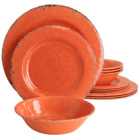 Studio California Mauna 12 Piece Melamine Dinnerware Set in Crackle Orange
