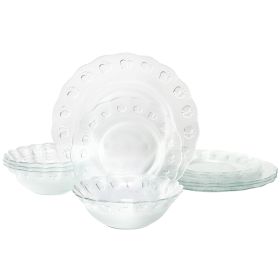 Gibson Home 12 Piece Apple Delight Textured Glass Dinnerware Set in Clear